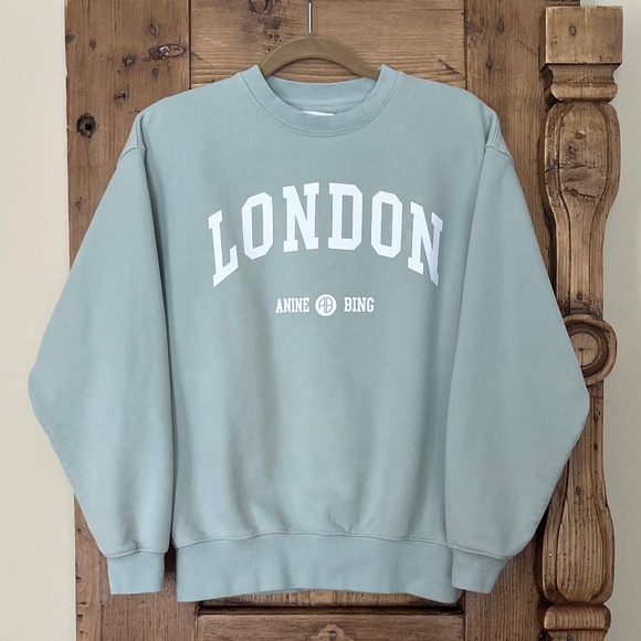 Anine Bing Jaci University London Sweatshirt - Washed Faded Seafoam Medium - Picture 10 of 12
